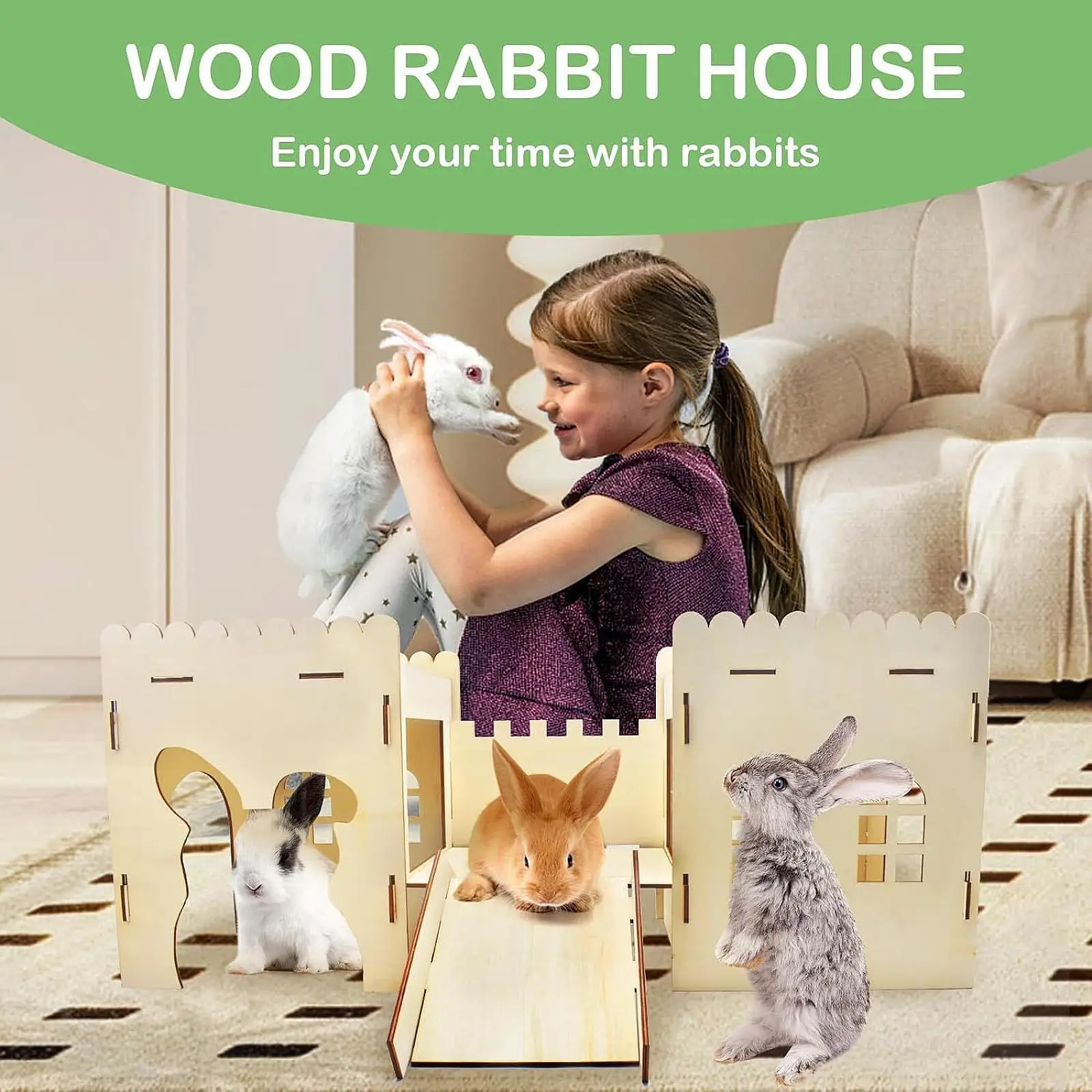 Cachette en bois pour lapin, chinchillas gerbille, hamsters – Image 3