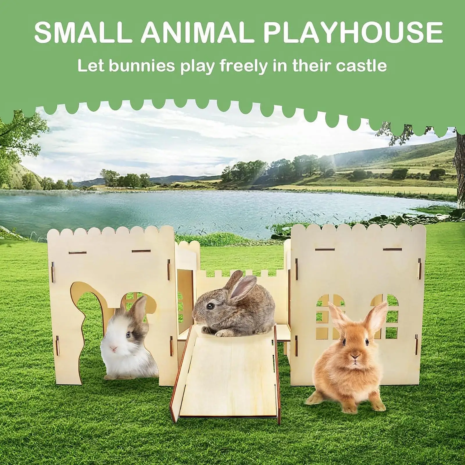 Cachette en bois pour lapin, chinchillas gerbille, hamsters – Image 2