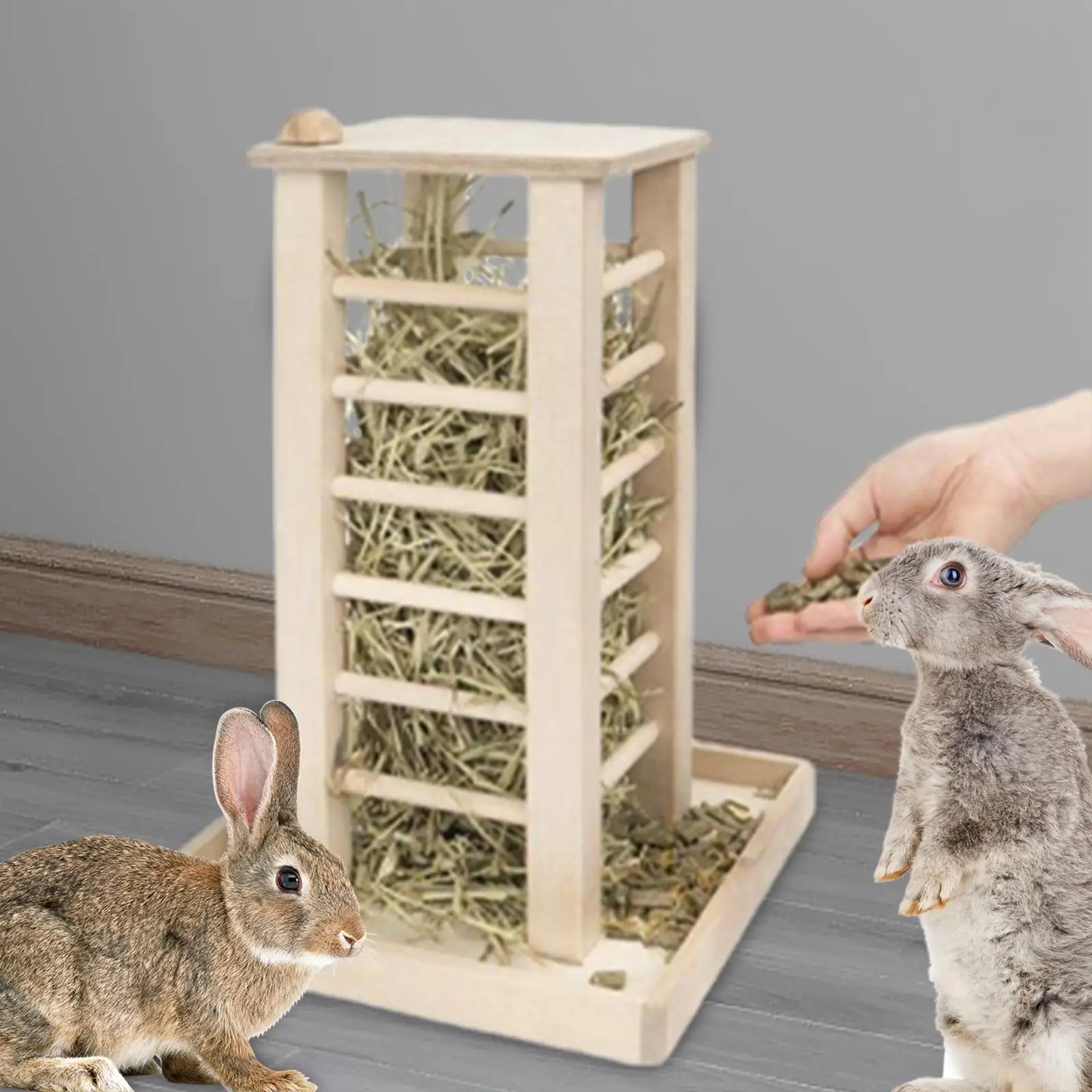 Mangeoire en bois naturel pour distribuer du foin aux lapins, hamster... – Image 2