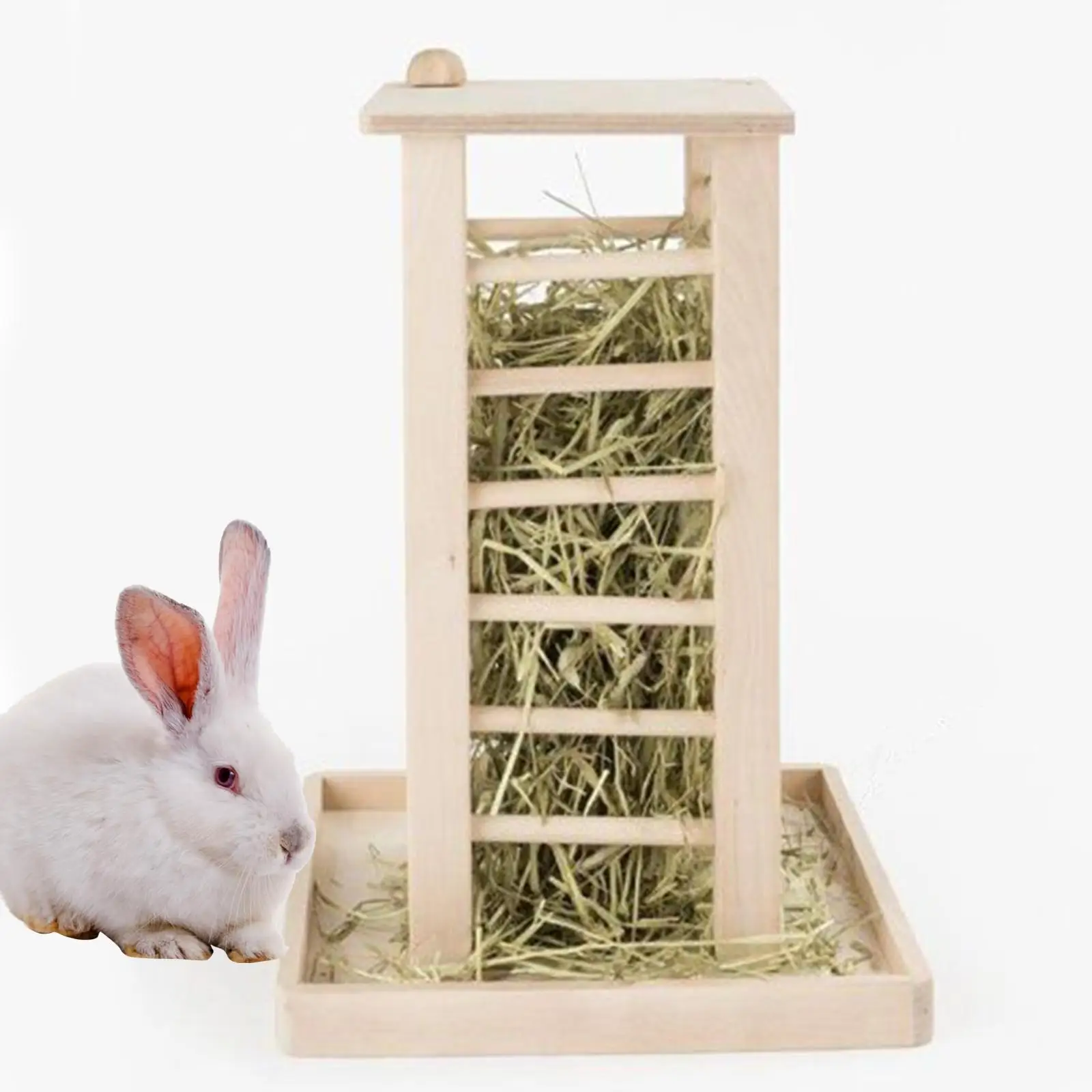 Mangeoire en bois naturel pour distribuer du foin aux lapins, hamster...