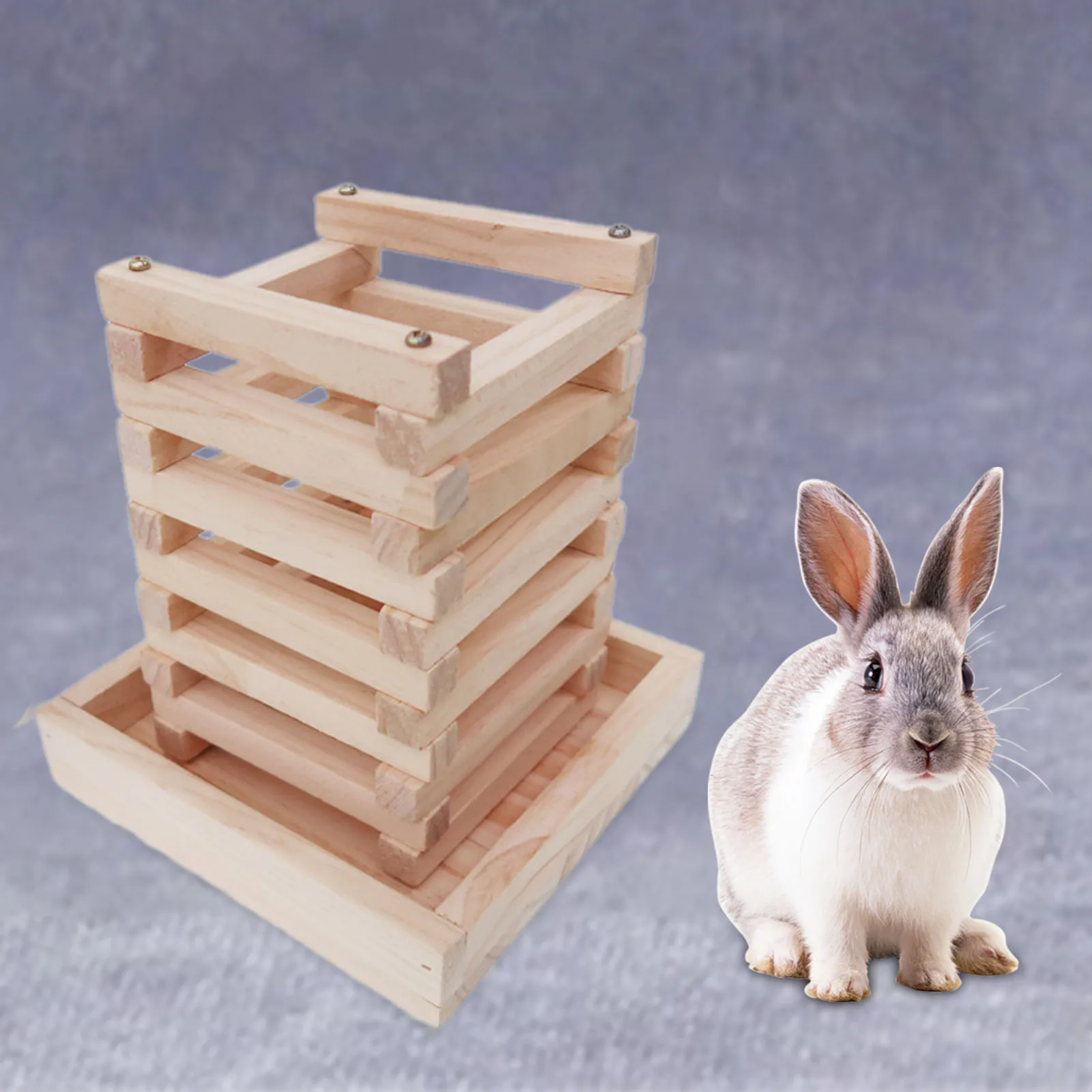 Mangeoire en bois naturel pour distribuer du foin aux lapins, hamster... – Image 3