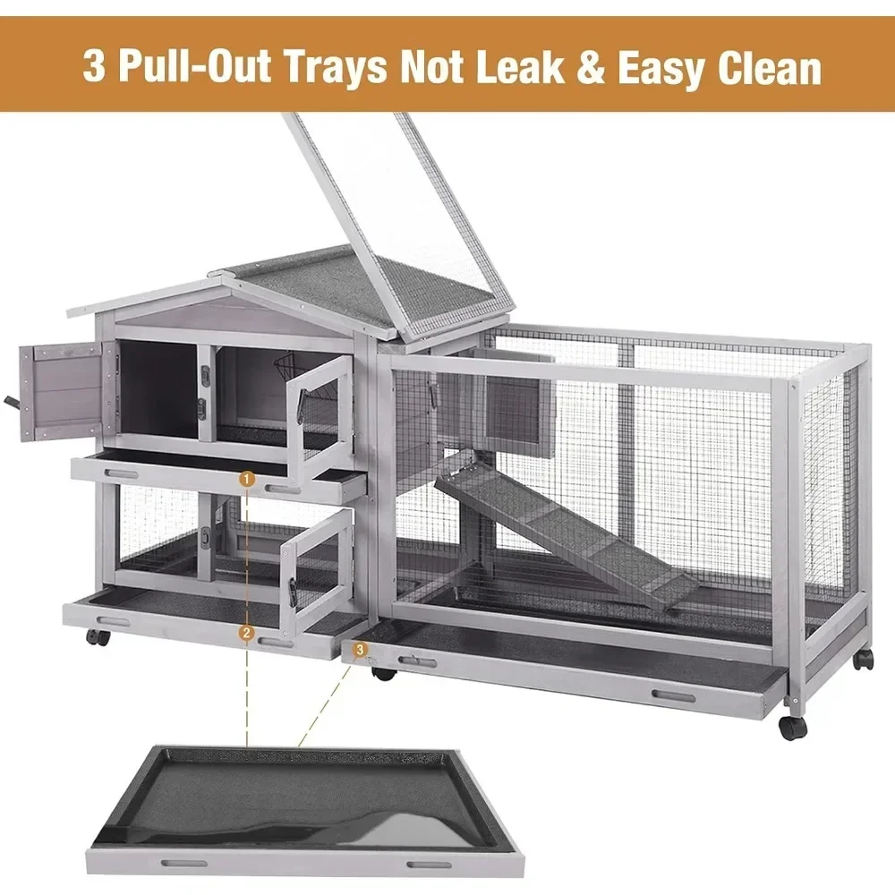 Cage à lapin d'intérieur et d'extérieur avec roulettes, toit étanche – Image 6