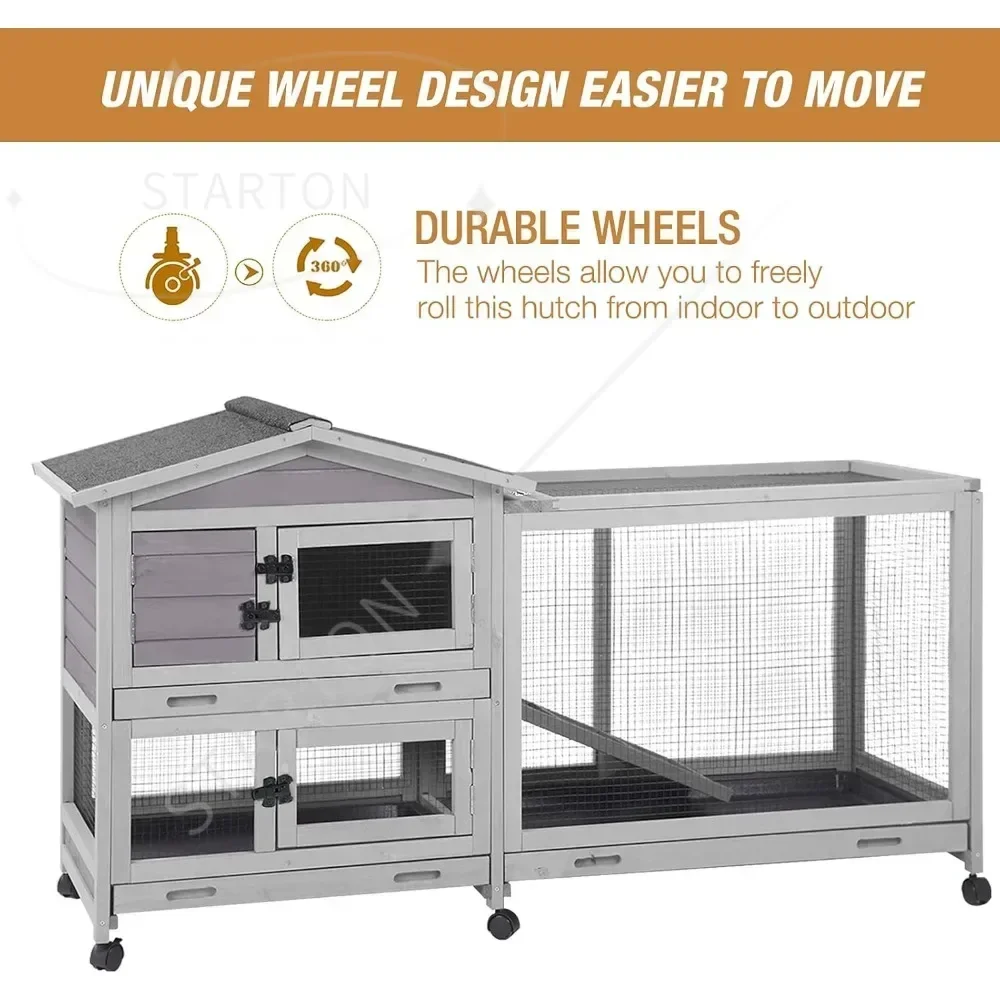 Cage à lapin d'intérieur et d'extérieur avec roulettes, toit étanche – Image 7
