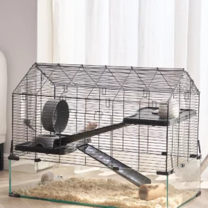 Cage Hamster, Souris, Gerbille, Cochon d'Inde avec Bouteille d'Eau, Bol, Roue, Abri céramique