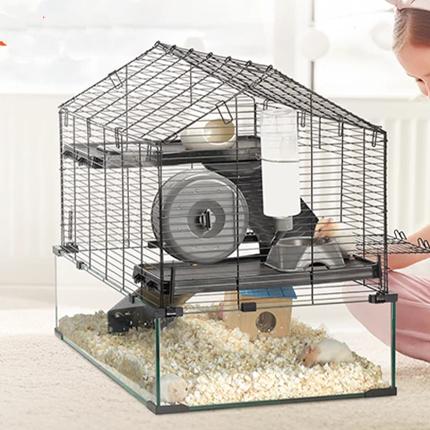 Cage Hamster, Souris, Gerbille, Cochon d'Inde avec Bouteille d'Eau, Bol, Roue, Abri céramique – Image 2
